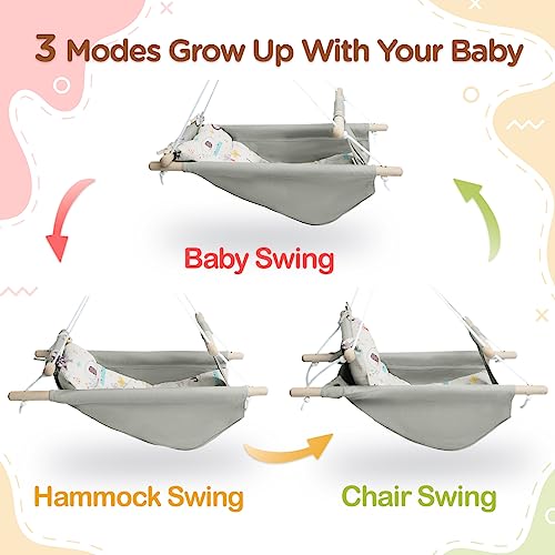 Canvas Baby Swing for Infants to Toddlers,Indoor Outdoor Wooden Hanging Swing Seat with Safety Belt and Mounting Hardware, Suitable for Ages Up to 3,Cute Animal