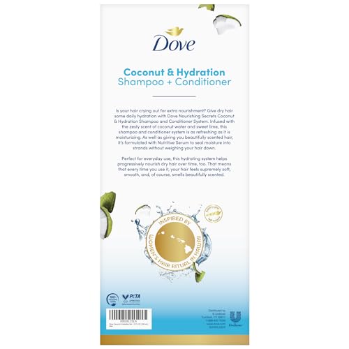 Dove Shampoo and Conditioner Set, Coconut & Hydration – Moisturizing Hair Products for Dry Hair, Coconut Water & Sweet Lime Scent, 12 Oz Ea