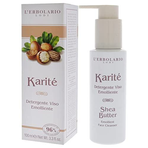 L'Erbolario Shea Butter Emollient Face Cleanser - Cleanser Face Wash for Oily and Dry Skin - Restores Your Skin’s Natural Glow - Daily Facial Cleanser Removes Makeup, Sweat and Impurities - 3.3 oz