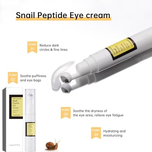 ELCHHIRSCH Snail Peptide Under Eye Cream with 73% Snail Mucin & 2% Nicotinamide for Dark Circles, Puffiness & Wrinkles, with 360° Massaging Roller Ball, 0.57 fl oz