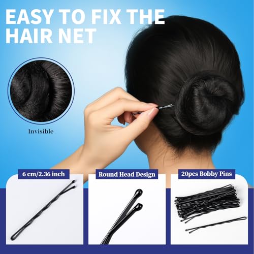 Teenitor Hair Nets for Food Service Workers, 50pcs 24inch Hair Net Hairnets for Foodservice, Black Hair Nets for Women Hair Nets for Buns, Kitchen Hair Nets for Men Bun Nets for Ballet Girls