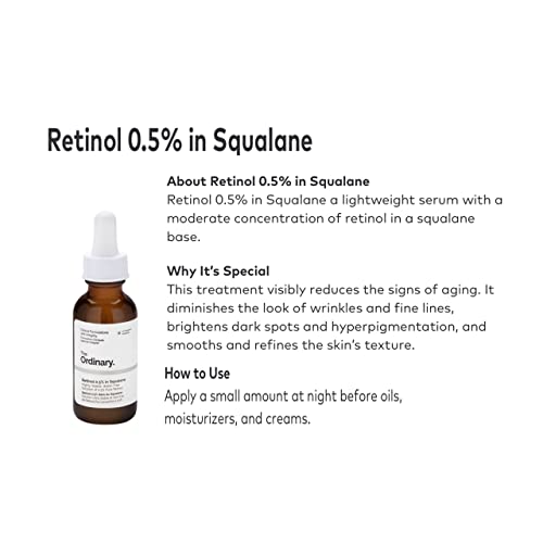 The Ordinary Retinol 0.2% in Squalane, Gentle Retinol Serum for the Face That Is Anti-Aging and Skin Smoothing, 1 Fl Oz