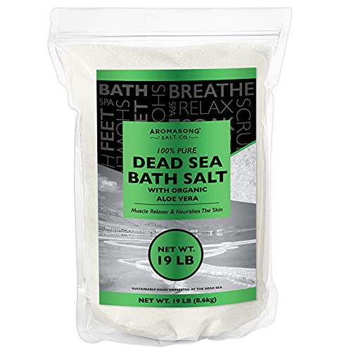 Dead Sea Salt with Organic Aloe Vera, Spa Bath Salts, 19 Lbs Fine Grain Large Bulk resealable Pack, 100% Pure & Natural, Used for Body wash Scrub, Soak for Women & Men for Tired Muscles & Skin Issues…
