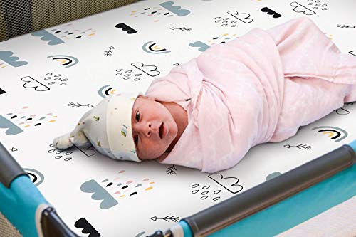 GRSSDER Stretchy Ultra Soft Jersey Knit Fitted Pack n Play Playard Sheets Set 2 Pack,Portable/Mini Crib Sheets, Crown and Cloud for Girls and Boys