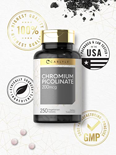 Carlyle Chromium Picolinate 200mcg | 250 Tablets | Vegetarian, Non-GMO, Gluten Free Supplement
