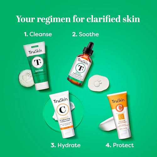TruSkin Tea Tree Oil Acne Treatment for Face – Acne Serum – Improve the Appearance of Pores, Skin Tone for Smooth, Glowing Skin with Salicylic Acid, Vitamin C, Niacinamide & Retinol, 2 OZ