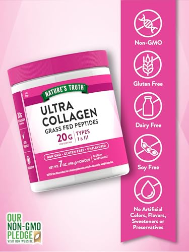 Nature's Truth Collagen Powder | 7 oz | Type I and III | Unflavored | Grass Fed Peptides and Keto Friendly | Non-GMO & Gluten Free Supplement