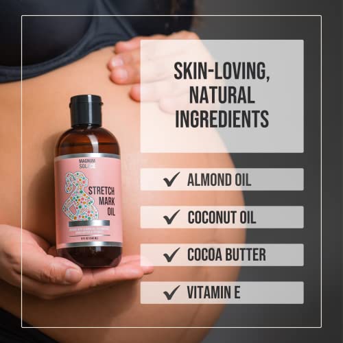 Magnum Solace Stretch Mark Oil for Pregnancy – 100% Natural Belly Oil for Pregnancy with Cocoa Butter Oil, Almond Oil for Skin – Alternative to Stretch Mark Cream for Pregnancy