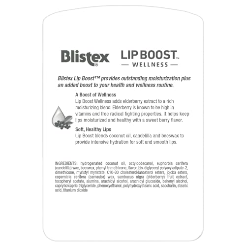 Blistex Lip Boost Wellness, Intensive Hydration from Coconut Oil & Beeswax, Elderberry Moisturizer (Pack of 2)