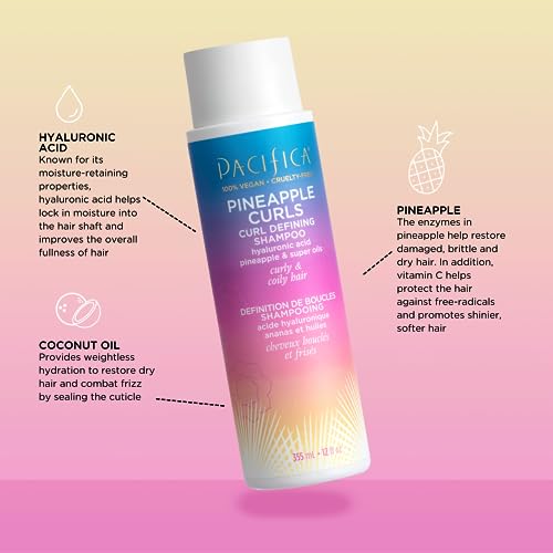 Pacifica Pineapple Curls Shampoo & Conditioner Set – Curl Defining Hair Care for Curly & Coily Hair, Enhances Bounce & Reduces Frizz Sulfate Free Clean Beauty Vegan & Cruelty-Free Dermatologist Tested