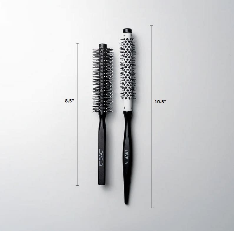 Level 3 Round Brush Set - Professional and Lightweight Design - Hair Stylist and Hair Dresses - Heat Resistant - Level Three Hair Brush - 2pc