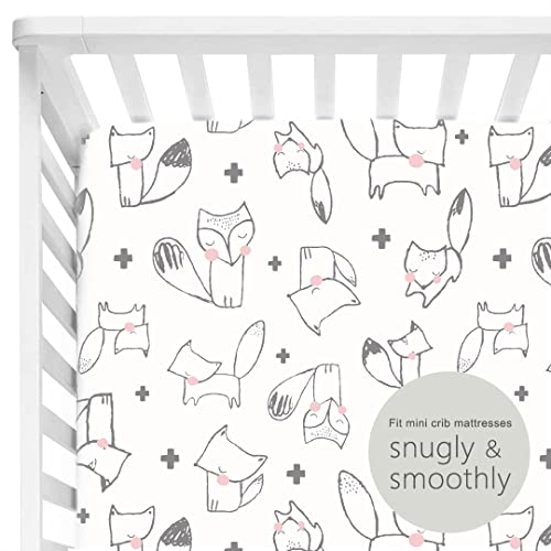 GRSSDER Stretchy Ultra Soft Jersey Knit Pack n Play Sheets Set 2 Pack, Portable/Mini Cribs Playard Sheets, Cute Foxes and Rabbits for Baby Girls and Boys