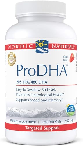 Nordic Naturals ProDHA, Strawberry - 120 Soft Gels - 830 mg Omega-3 - High-Intensity DHA Formula for Neurological Health, Mood & Memory - Non-GMO - 60 Servings