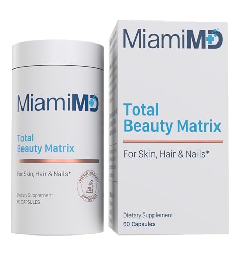 MiamiMD Total Beauty Matrix Collagen Supplements for Women - Collagen Capsules with Vitamin C for Hair, Skin and Nails - Cruelty Free - 60 Capsules