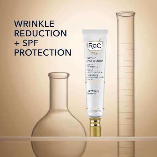 RoC Retinol Correxion Deep Wrinkle Daily Face Moisturizer with Sunscreen SPF 30, Skin Care for Fine Lines, Dark Spots, Post-Acne Scars, Stocking Stuffers for Men & Women, 1 Ounce (Packaging May Vary)