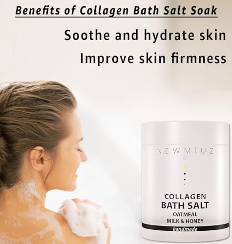 Collagen Bath Salt Soak Moisturize Soften Skin Magnesium Coconut Oatmeal Honey Epsom Salt Luxury Spa Destress Relaxation Gifts for Women and Men