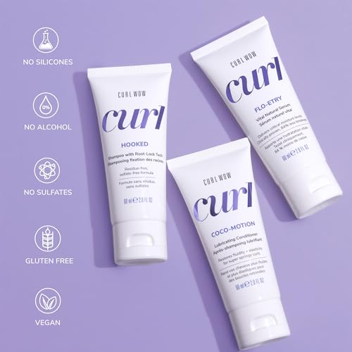 COLOR WOW - CURL WOW Perfect Curls Starter Set | 3 piece Curl Wow starter set including deluxe travel size HOOKED Shampoo, COCO-MOTION Conditioner & FLO-ETRY Serum 2.0 Fl Oz (Pack of 3)