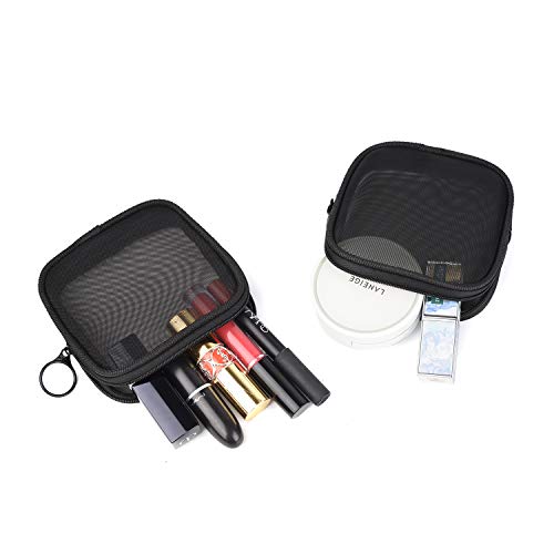 Patu Mesh Travel Toiletry Bag, Transparent Standing Pouch, Portable Shaving Washing Kits Organizer, Personal Care Trip Case, Pack of 2 (Size S), Black
