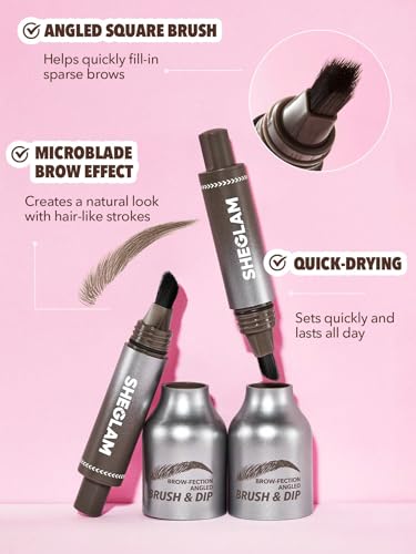 SHEGLAM Brow-Fection Angled Brush & Dip Upgraded Microblading Eyebrow Pen Long Lasting Waterproof Easy To Color-Auburn