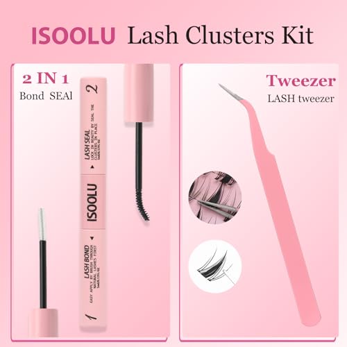 ISOOLU Fairy Lash Clusters Manga Individual Lashes C Curl Wispy Eyelash Clusters WideSpan Eyelash Extension Kit with Lash Bond and Seal Wet-Look Spiky Cluster Lashes (Fairy Kit)