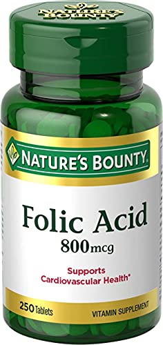 Nature's Bounty Folic Acid 800 mcg Vitamin Supplement Maximum Strength - 250 Tablets, Pack of 2