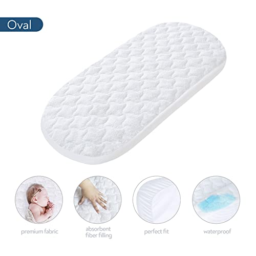 Moses Basket Mattress Pad 16 x 30 - Fit for Plum Sparrow, Baby Delight Slumber/Beside Me Doze, 4moms MamaRoo Sleep Bassinet, Waterproof Quilted Mattress Protector, Cotton Terry Surface