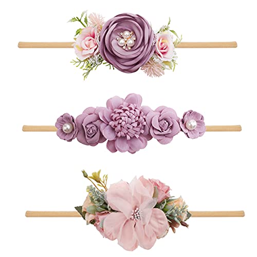 BFNAAgirl Baby Girl Headbands Nylon Flower Elastic Hairbands 3pcs Hair Accessories Gift for Newborn Infant Toddlers (YM4)
