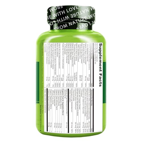 NATURELO One Daily Multivitamin for Women - Energy Support - Whole Food Supplement to Nourish Hair, Skin, Nails - Non-GMO - No Soy - Gluten Free - 60 Capsules - 2 Month Supply