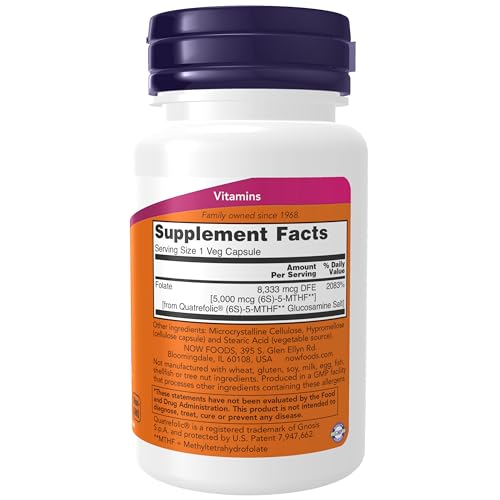 NOW Foods Supplements, Methyl Folate 5000 mcg, Superior Bioavailability, 50 Veg Capsules