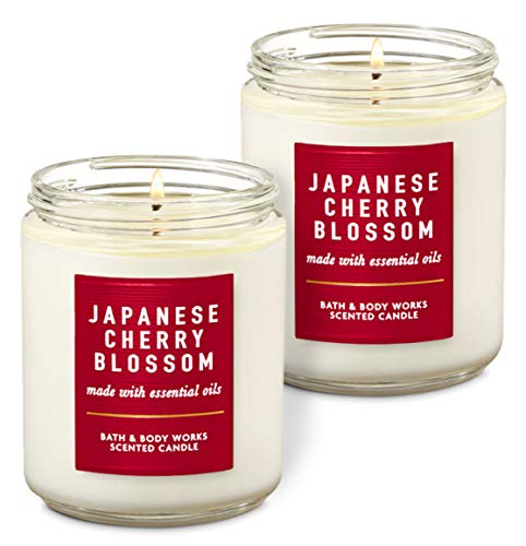 Bath & Body Works Japanese Cherry Blossom Single Wick Scented Candle with Essential Oils 8oz / 227geach Pack of 2