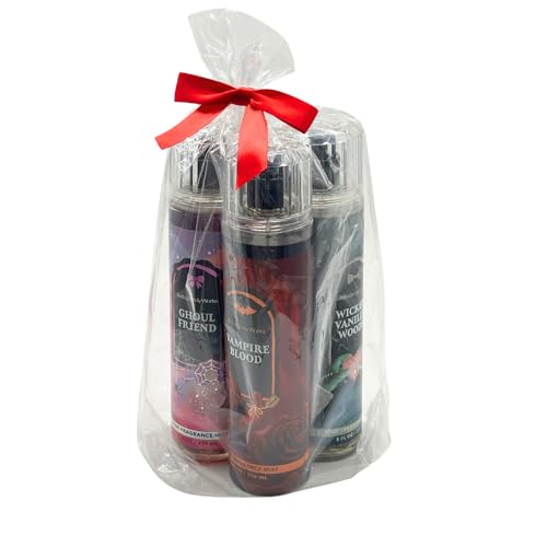 Bath & Body Works VAMPIRE BLOOD, GHOUL FRIEND, WICKED VANILLA WOODS Fine Fragrance Mist 3-piece Halloween Collections with a Red Bow - 2025 Edition Scents