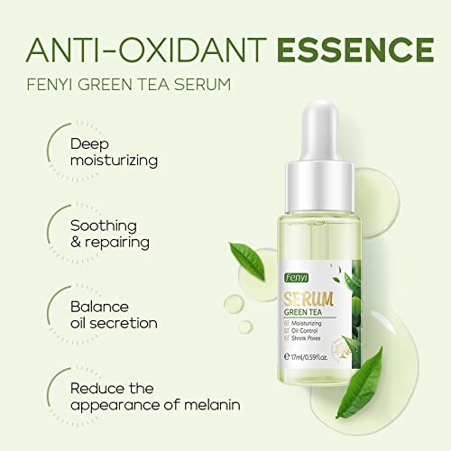 AKARY Green Tea Face Serum Moisturizing & Hyaluronic Acid Oil Control Skin Soothing Skincare Shrink Pores Serum, Natural Facial Serum for Skin Care Breakout Pimple Cutin Repair