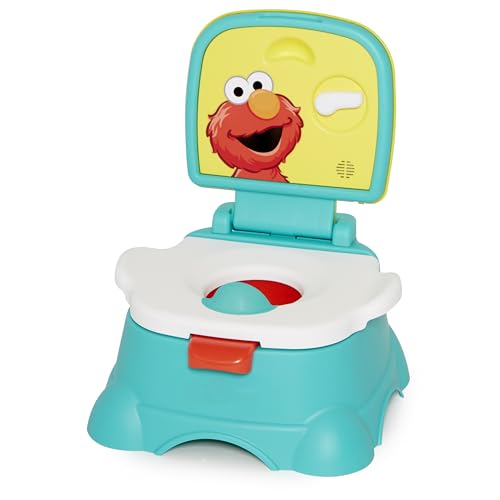 Sesame Street Elmo Hooray 3-in-1 Potty Training Toilet Seat and Step Stool, Easy to Clean Design with Flush Handle and Sounds, Portable and Great for Travel, Perfect for Toddler Boys and Girls 1-3