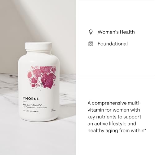 THORNE Women's Multi 50+ - Comprehensive Daily Multivitamin with Vitamins A, B6, B12, C, D, E, K, Zinc & More - Support Heart, Brain, Bone & Immune Health - 180 Capsules