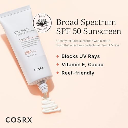 COSRX Vitamin E Vitalizing Face Sunscreen SPF 50, 1.69 fl oz, SPF Moisturizer, Lightweight under Makeup, Travel Essentials, Summer Essentials, Korean Skin Care, Korean Sunscreen for Face