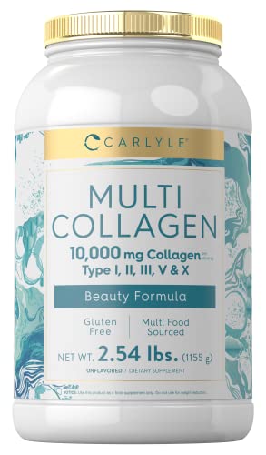 Carlyle Multi Collagen Peptides Powder 40 oz | 10000 mg | Type I, II, III, V & X | Collagen Peptides Supplement with Protein | Multi Food Sourced Collagen | Gluten Free