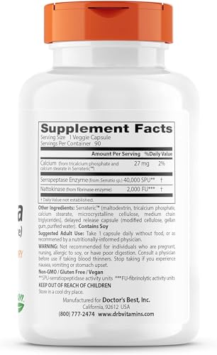 Doctors Best Natto-Serra, Supports Circulatory & Immune Health, Non-GMO, Vegan 90 Veggie Caps