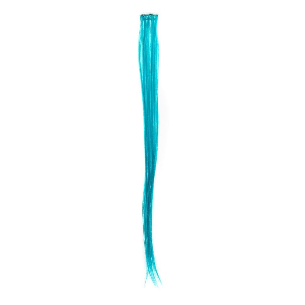 Teal Blue : SWACC 12 Pcs Straight One Color Party Highlights Clip on in Hair Extensions Colored Hair Streak Synthetic Hairpieces (Teal Blue)