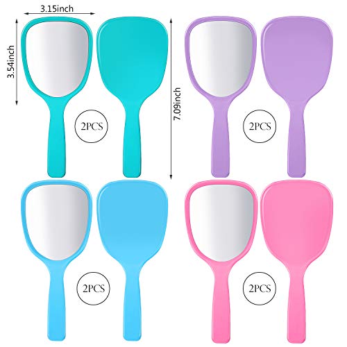 Jetec Small Handheld Hand Mirror Compact Travel Makeup Mirror Handheld Cosmetic Personal Portable Vanity Glass 3.15 * 7.09 inch(Blue, Green, Pink, Purple,8 Pcs)