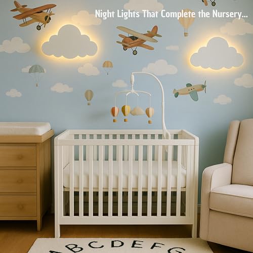 KALEOLI Cloud Light for Wall with Baby Wall Decals - Nursery Lighting for Baby Room Decor – Rechargeable & 3-Level Dimmer Cloud Lamp - Touch Night Light for Nursery