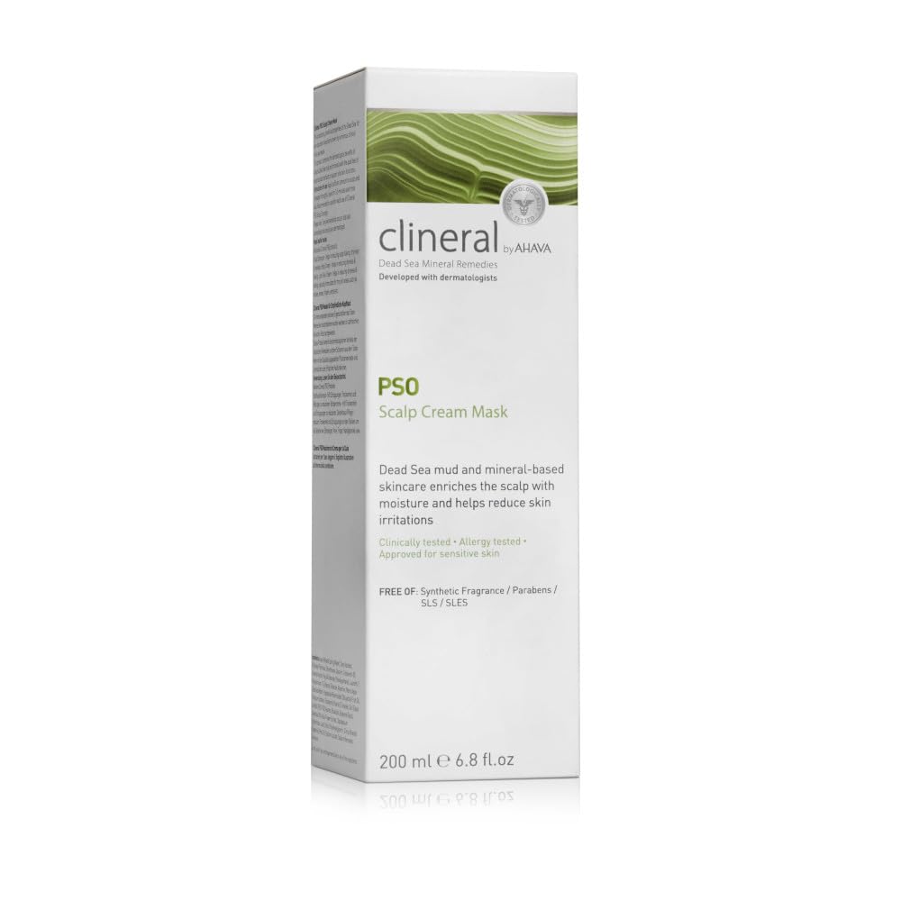 AHAVA Clineral Pso Scalp Cream Mask - Rich, creamy scalp mask to reduce irritations & dryness, hydrates & nourishes the hair & scalp, with Osmoter, Dead Sea Mud, Hippophae & Grapefruit Oil, 6.8 Fl.Oz