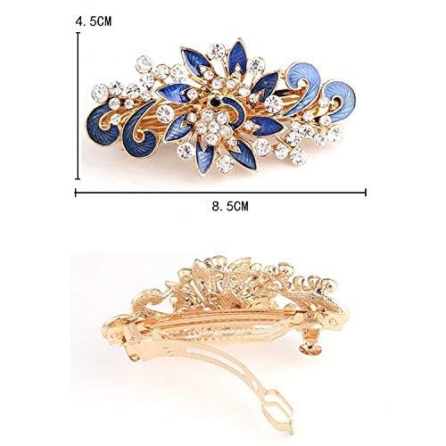 So Beauty Women's Multilayered Peacock Shaped Rhinestone French Barrette Hair Clip Black