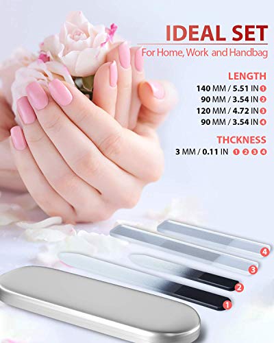 Glass Nail File and Nail Shiner, 4PC Crystal Nail File and Nano Glass Nail Buffer, Premium Set with Case, Professional Manicure Tool Fingernail Czech File for Natural Nail, Gift for Women and Girls