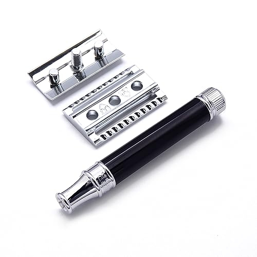 Edwin Jagger DE86 Classic Double Edge Manual Eco-Friendly and Reusable Safety Razor for Men and Women for Shaving Cream or Soap Fits All DE Razor Blades (Imitation Ebony)