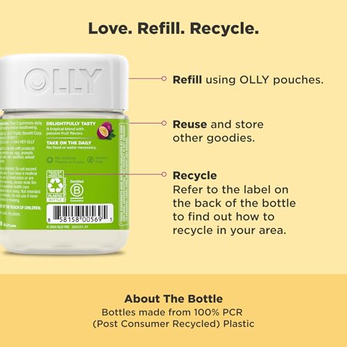 OLLY Daily Energy Gummy, Caffeine Free, Vitamin B12, CoQ10, Goji Berry, Adult Chewable Supplement, Tropical Flavor - 60 Count