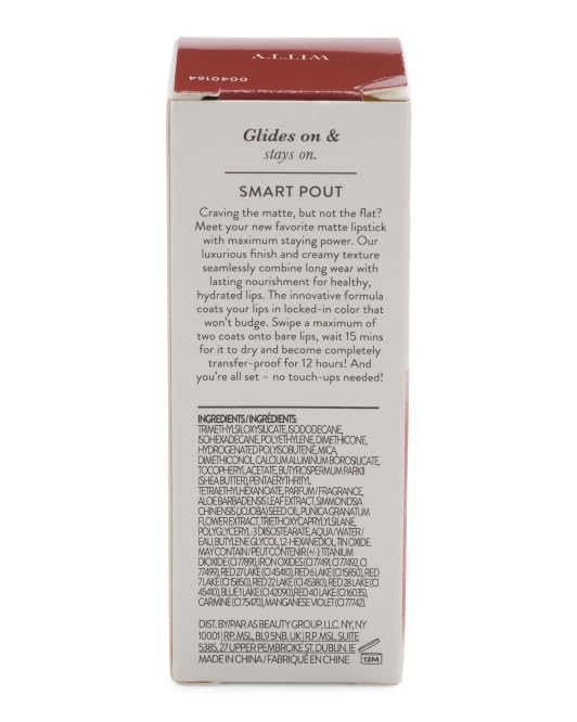 Laura Geller NEW YORK Smart Pout Transfer Proof Moisturizing Matte Lipstick, Witty, Red