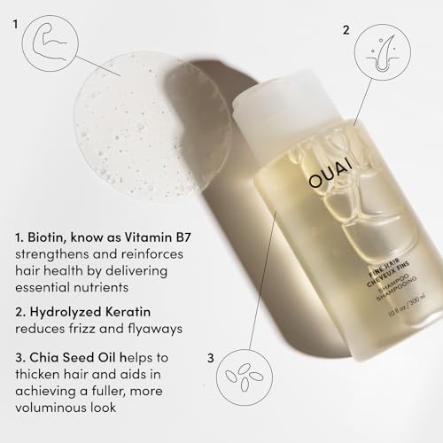 OUAI Fine Shampoo - Volumizing Shampoo with Strengthening Keratin, Biotin & Chia Seed Oil for Fine Hair - Delivers Clean, Weightless Body - Paraben, Phthalate & Sulfate Free Hair Care (10 Fl Oz)