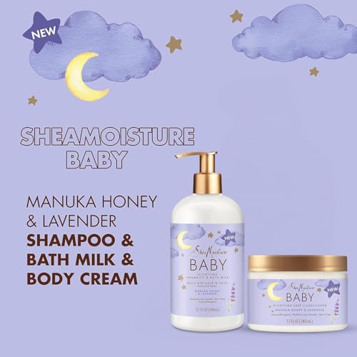 Shea Moisture Baby Care Set – Relaxing Nighttime Shampoo & Bath Milk + Nighttime Deep Conditioner, Manuka Honey & Lavender (2 Piece Set)