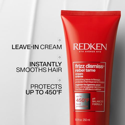 Redken Frizz Dismiss Rebel Tame Leave-In Cream, Heat Protection to 450°F, Controls Frizz & Humidity, Smooths Hair, Sulfate Free, 8.05oz