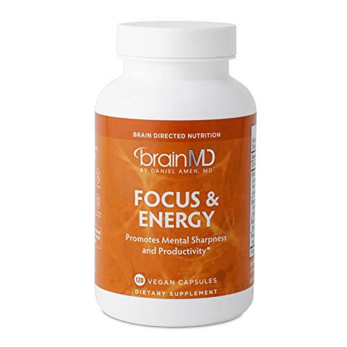 Dr Amen BrainMD Focus & Energy - 120 Capsules - Mental Endurance Booster, Promotes Concentration & Attention - Caffeine Free, Gluten Free - 30 Servings